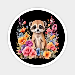 A meerkat decorated with beautiful watercolor flowers Magnet